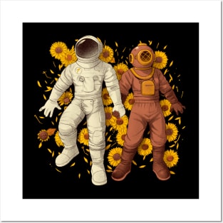 Astronaut Scuba Diving Holding Hands by Tobe Fonseca Posters and Art